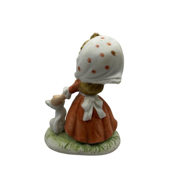 Vintage Homco Ceramic Figurine Girl In Bonnet With Cat Hand Painted Collectible - Picture 3 of 5